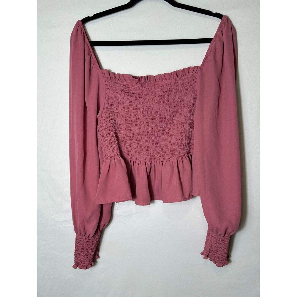 Shinestar Women's Square Neck Long Sleeve Smocked Crop Top, Junior Size XL - Picture 3 of 4